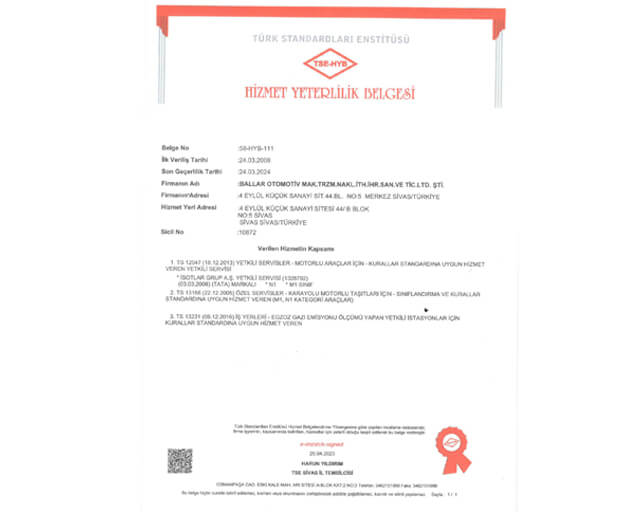 Hizmet Yeterlilik Sertifikası